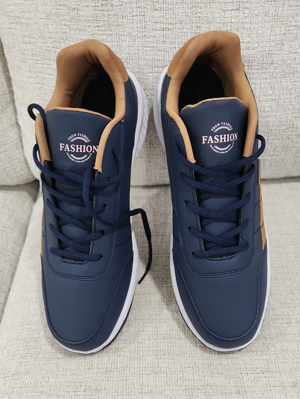 Men's Navy and Tan Casual Sneakers Sz. 12 NEVER WORN!